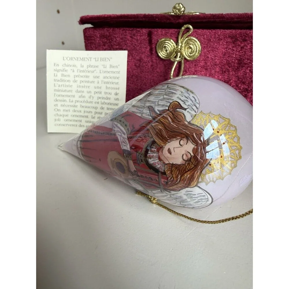 Vtg Li Bien Angel Ornament Christmas Hand Painted Glass 5.5” W/Box 2003 Pier 1